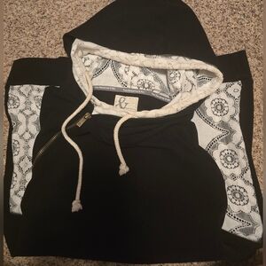 AMPERSAND AVE Black Hoodie with White Lace Detail